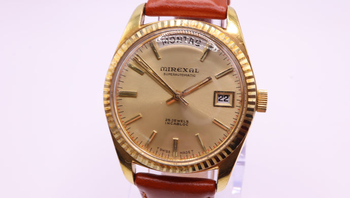 Mirexal Gold Plated Day/Date Automatic Wristwatch - Cal 1832-Welwyn Watch Parts