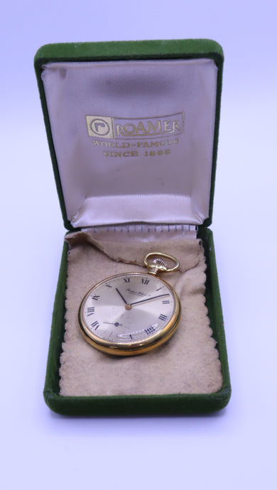 Roamer - Gold Plated Pocket Watch - Boxed - Unitas 6498-Welwyn Watch Parts