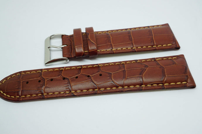 24mm Condor Strap - Genuine Leather - Brown Croc Grain - NOS-Welwyn Watch Parts