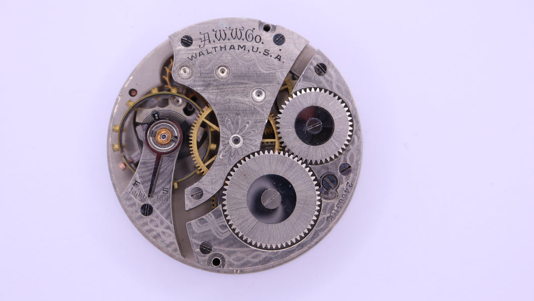 Waltham 1908 16s Pocket Watch Movement - Good Balance - 7 Jewel