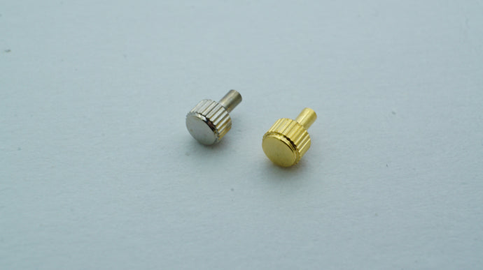 Japan/Seiko Style Watch Crowns - Steel & Gold Plated - 3.0 x 2.0 x 2.5 x 1.6-Welwyn Watch Parts