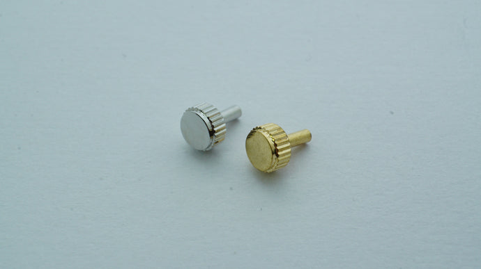 Japan/Seiko Style Watch Crowns - Steel & Gold Plated - 4.0 x 2.6 x 3.5 x 2.0-Welwyn Watch Parts