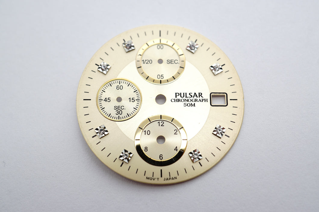 Pulsar Champagne Swarovski Crystals Chrono 100m Dial - 29.5mm-Welwyn Watch Parts