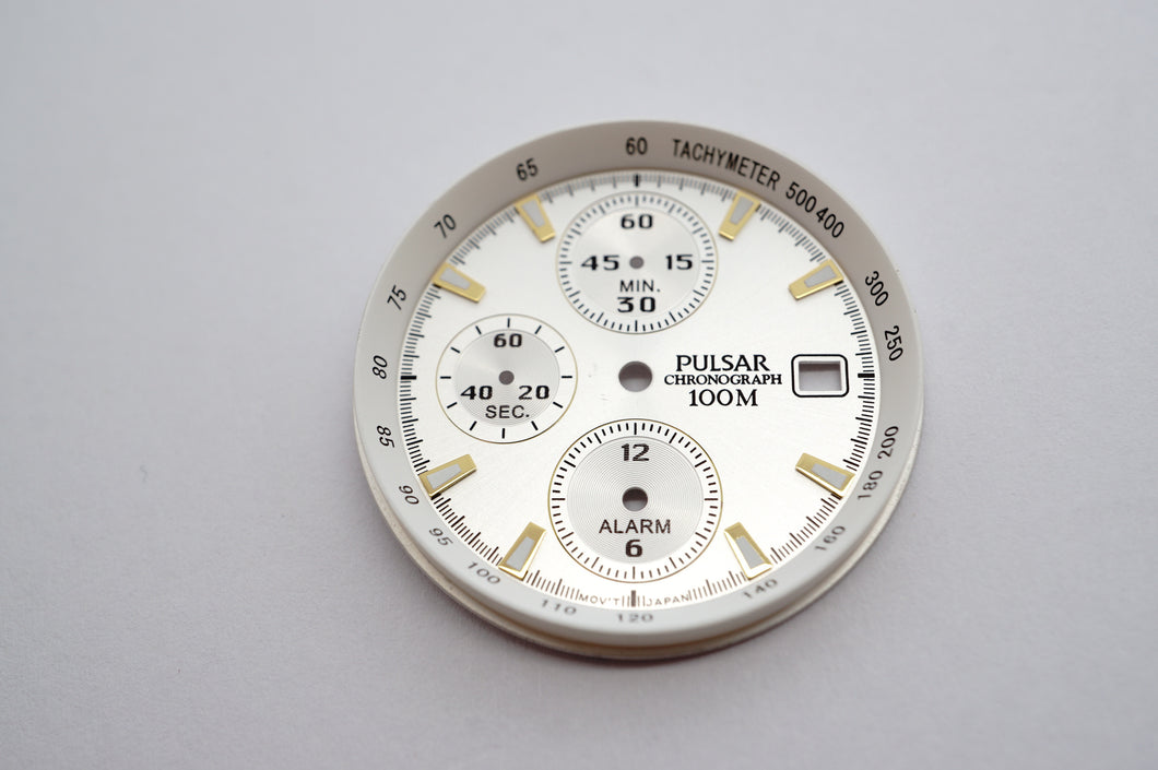 Pulsar White & Gold Chrono 100m Dial - 30.8mm-Welwyn Watch Parts