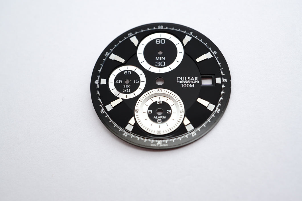 Pulsar Black Silver Sub Chrono 100m Dial - 31mm-Welwyn Watch Parts