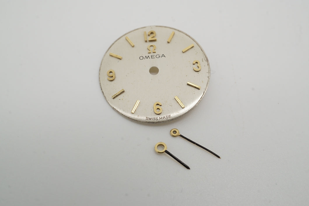 Omega - Calibre 620 - Dial & Hands - Silver w Gold Batons - 17.4mm-Welwyn Watch Parts