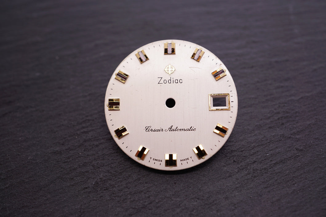 Zodiac Dial - Corsair Automatic Silver w Gold Baton Date - 27.8mm-Welwyn Watch Parts