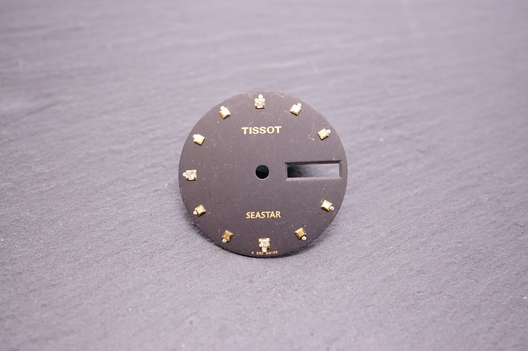 Tissot - Dial - Seastar Black w Diamonds - Used 25.5mm-Welwyn Watch Parts