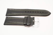 Hirsh Buffalo Black Leather Strap - 22mm - NOS - Chrome Buckle-Welwyn Watch Parts