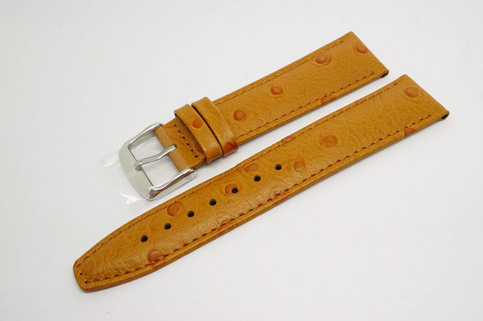 Tan Ostrich Grain Calf Leather Strap - Steel Buckle - New 18 & 20mm-Welwyn Watch Parts