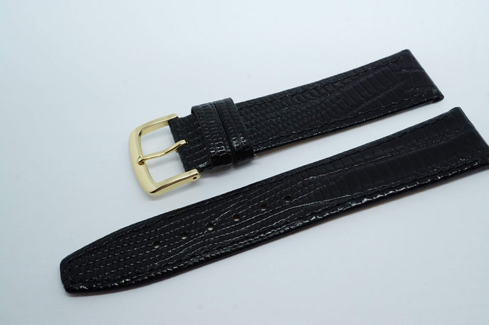 Calf Leather Lizard Grain Strap - Black w GP Buckle - New !-Welwyn Watch Parts