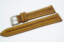 Light Brown Ribbed Strap w White Stitching - Steel Buckle - New !!-Welwyn Watch Parts