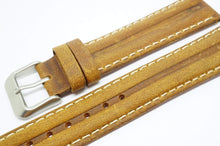 Light Brown Ribbed Strap w White Stitching - Steel Buckle - New !!-Welwyn Watch Parts