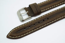 Dark Brown Ribbed Strap w White Stitching - Steel Buckle - New !!-Welwyn Watch Parts