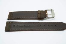 Dark Brown Ribbed Strap w White Stitching - Steel Buckle - New !!-Welwyn Watch Parts