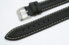 Black Ribbed Strap w White Stitching - Steel Buckle - New !!-Welwyn Watch Parts