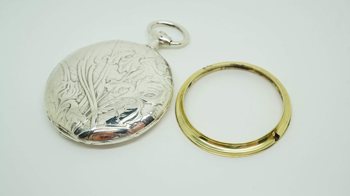 Omega Solid Silver Pocket Watch Case - Garden Scene - Stunning !-Welwyn Watch Parts