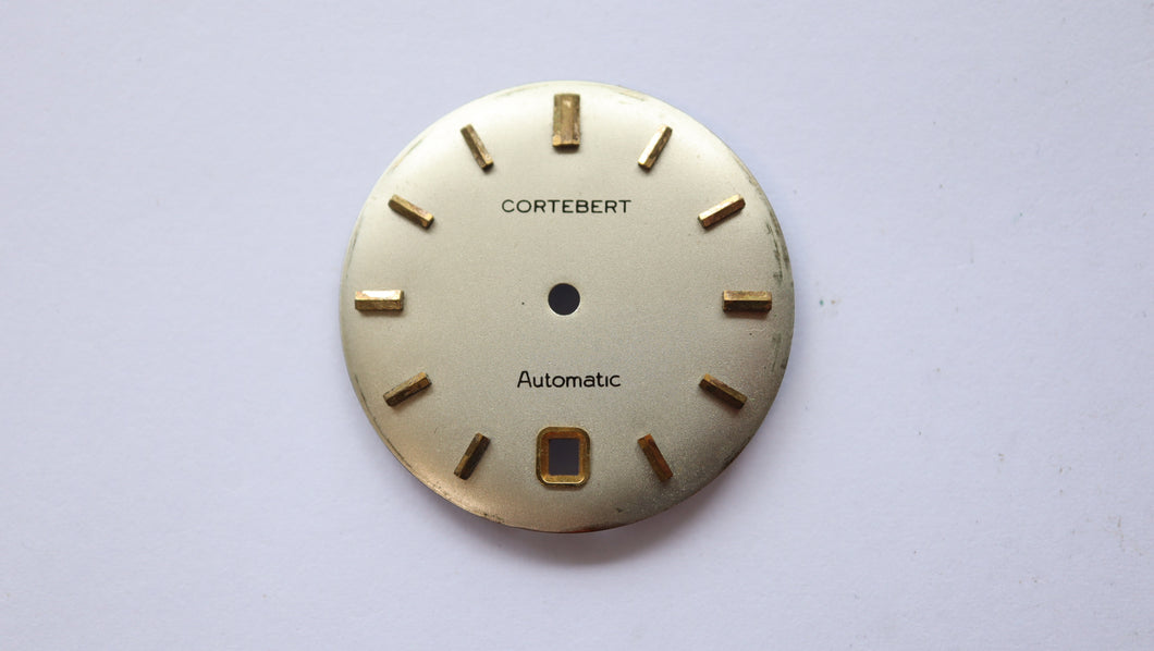 Cortebert Automatic Watch Dial - Silver w Gold Baton - Used-Welwyn Watch Parts